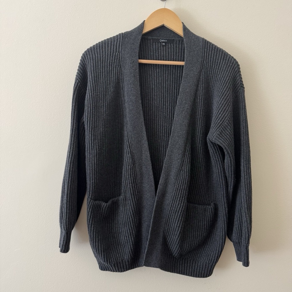 Quince Women 100% Organic Cotton Oversized Cardigan Womens XS Gray Knit